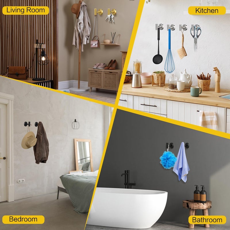 Mdvora 2 Pack Matte Black Towel Hooks, SUS304 Stainless Steel Bathroom Hooks for Bedroom Kitchen Hotel Office - Image 4